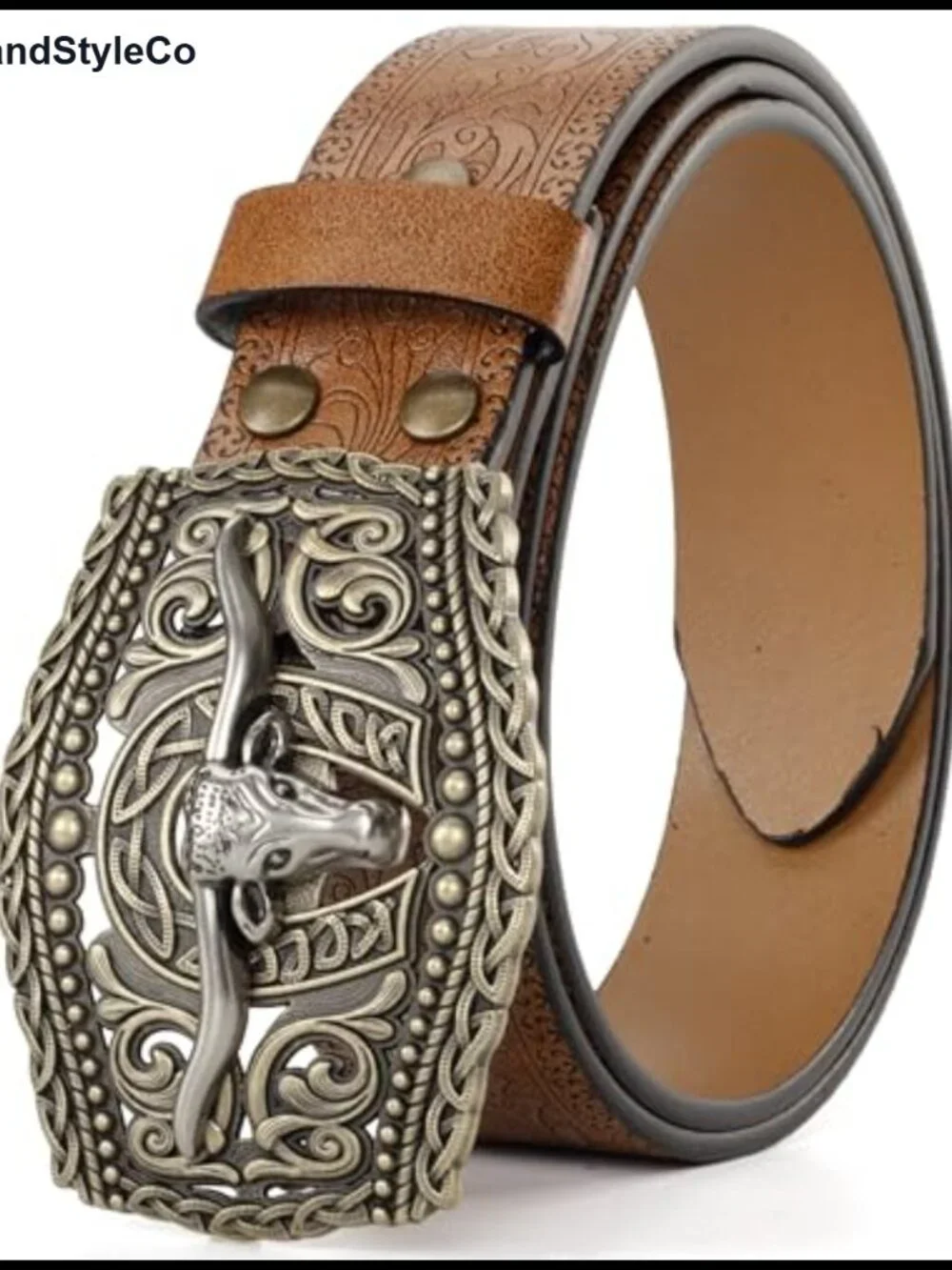 Western Cowboy PU Leather Belt Floral Engraved Buckle